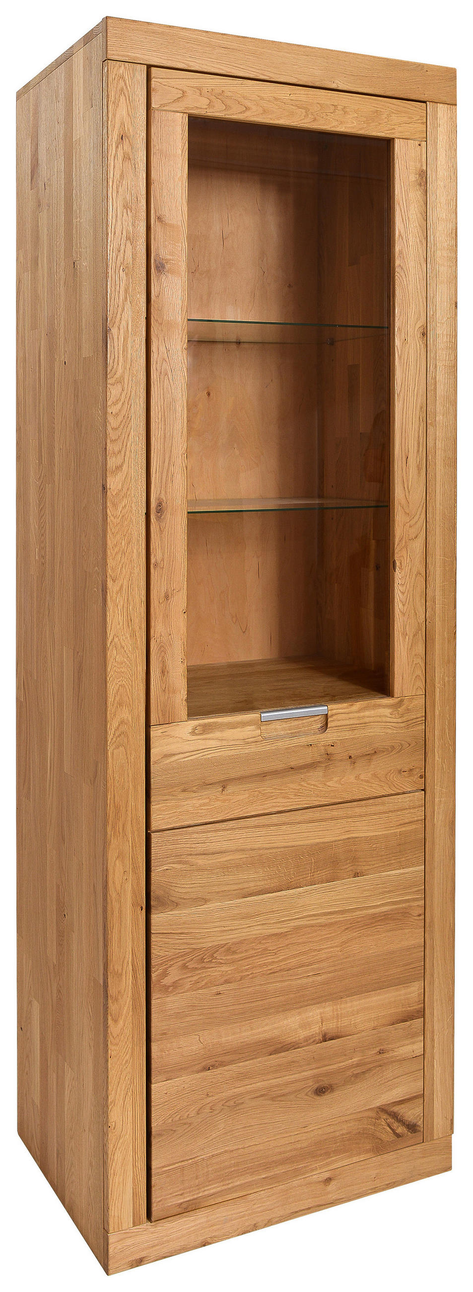 VITRINE  in massiv Wildeiche Wildeiche  - Wildeiche/Alufarben, Natur, Glas/Holz (65/192/42cm) - Carryhome
