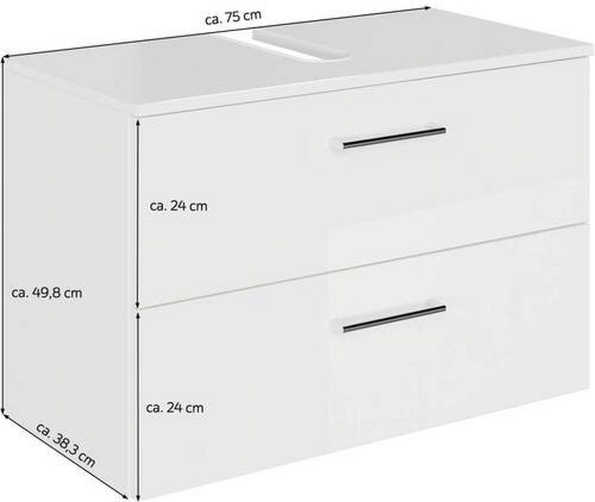 WASCHBECKENUNTERSCHRANK 75/49,8/38,3 cm  - Chromfarben/Weiß Hochglanz, KONVENTIONELL, Holzwerkstoff/Metall (75/49,8/38,3cm) - Sadena