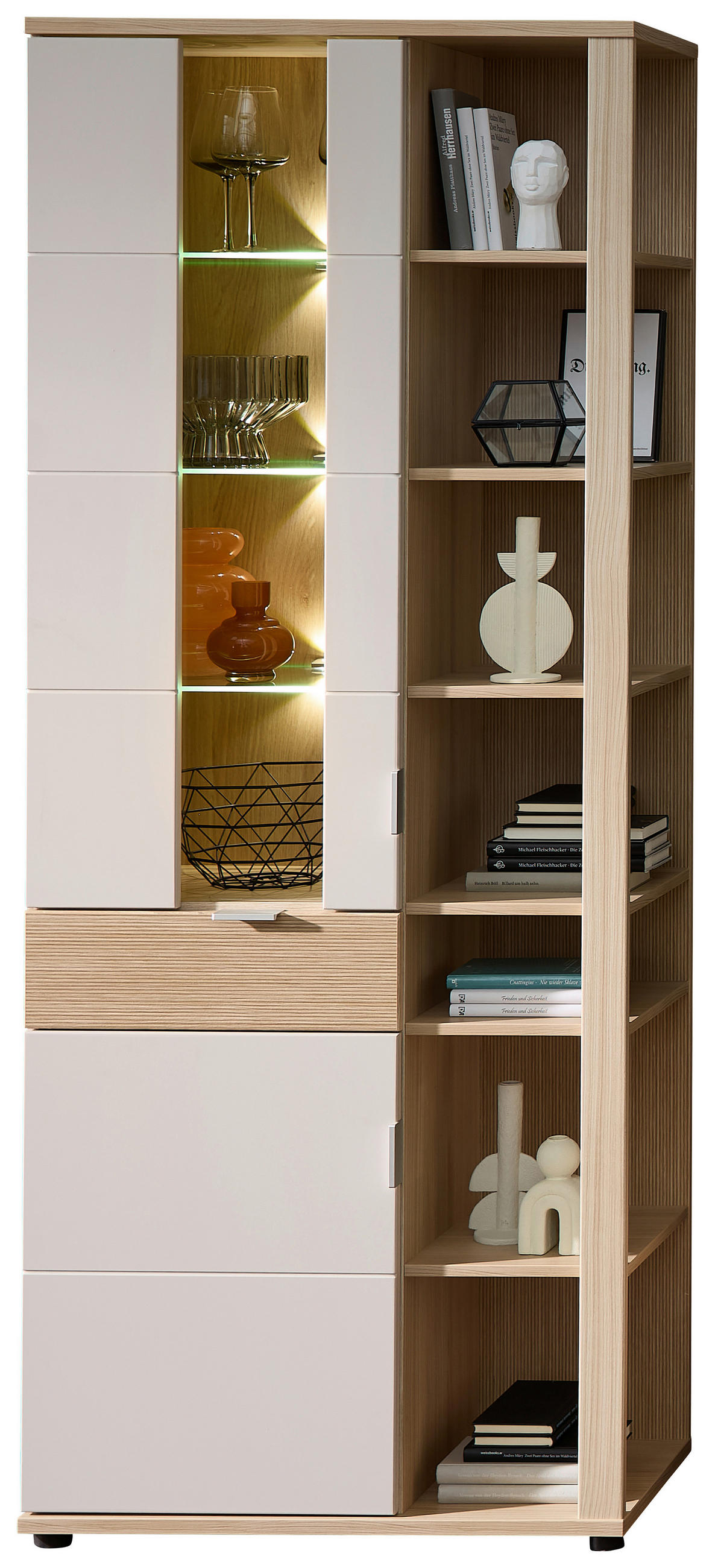 VITRINE in Eichefarben, Kaschmir  - Kaschmir/Eichefarben, Basics, Glas/Holzwerkstoff (80/202/38cm) - Stylife