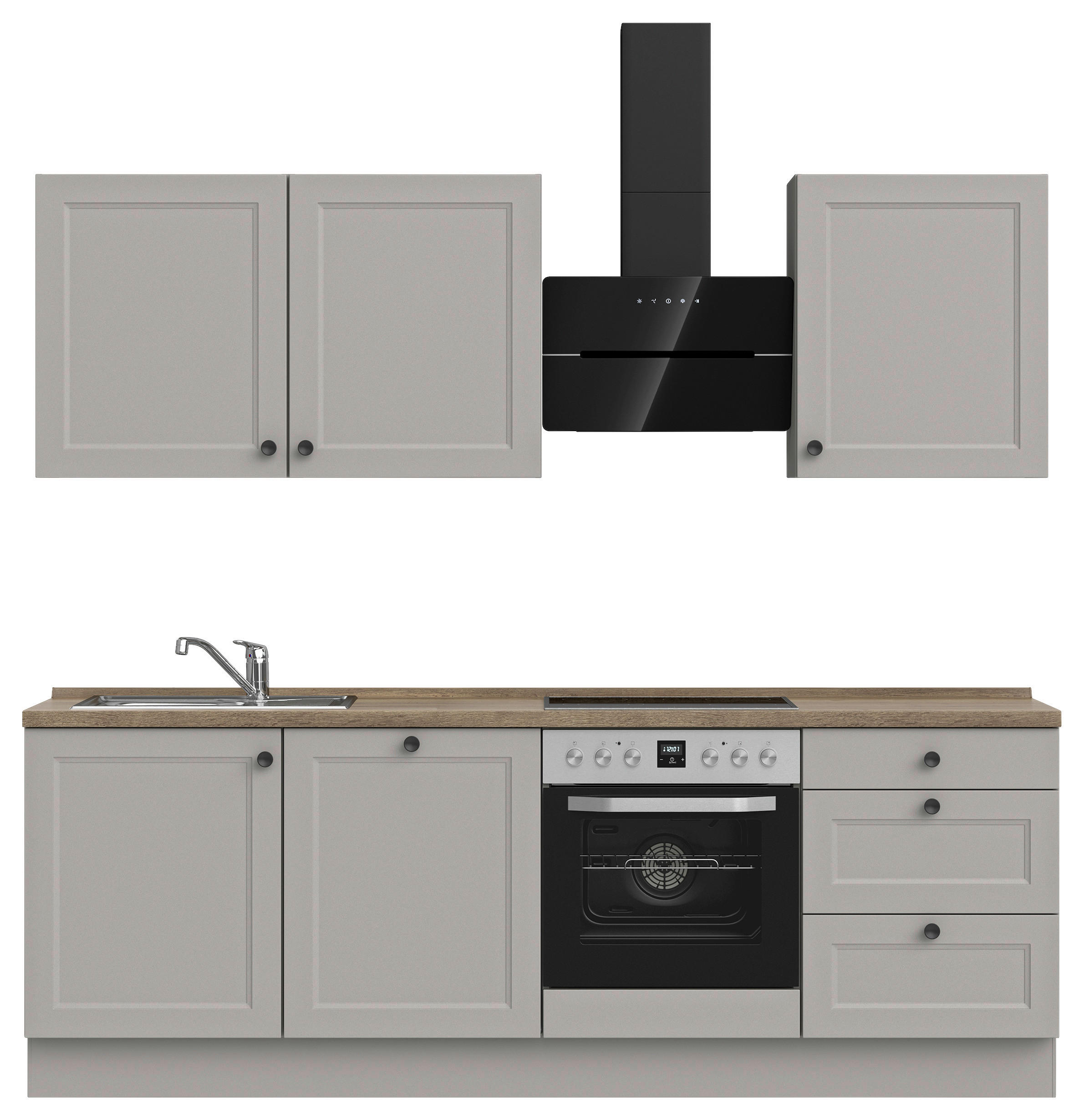 KÜCHENLEERBLOCK 240 cm   in Grau, Eiche dunkel  - Eiche dunkel/Schwarz, MODERN, Holzwerkstoff/Metall (240cm) - Nobilia