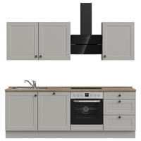 KÜCHENBLOCK 240 cm   in Grau, Eiche dunkel  - Eiche dunkel/Schwarz, MODERN, Holzwerkstoff/Metall (240cm) - Nobilia