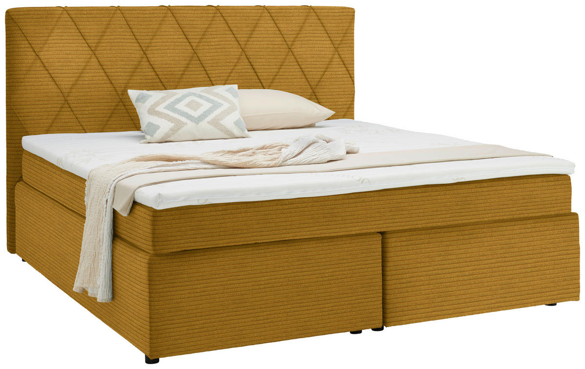 BOXSPRINGBETT 180/200 cm  in Senfgelb  - Senfgelb/Schwarz, Design, Kunststoff/Textil (180/200cm) - Xora