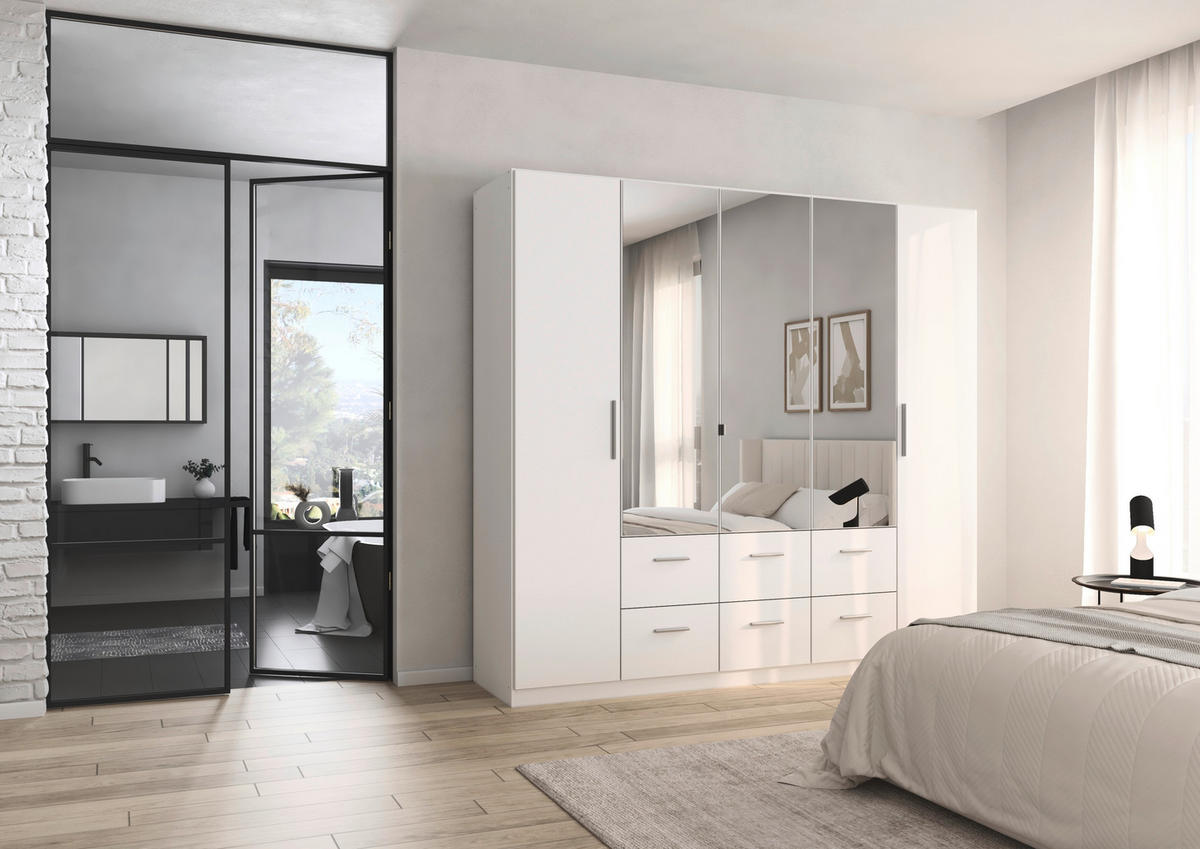 DREHTÜRENSCHRANK 226/210/54 cm,  in Weiß, 5-türig  - Alufarben/Weiß, KONVENTIONELL, Glas/Holzwerkstoff (226/210/54cm) - home24