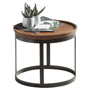 BEISTELLTISCH Mangoholz massiv rund Braun, Schwarz - Schwarz/Braun, Basics, Holz/Metall (43/35cm) - Ambia Home