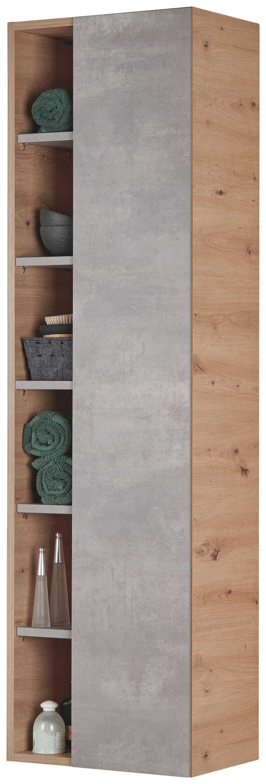 HOCHSCHRANK 47,5/165/32 cm  - Eichefarben/Grau, MODERN, Glas/Holzwerkstoff (47,5/165/32cm) - Moderano