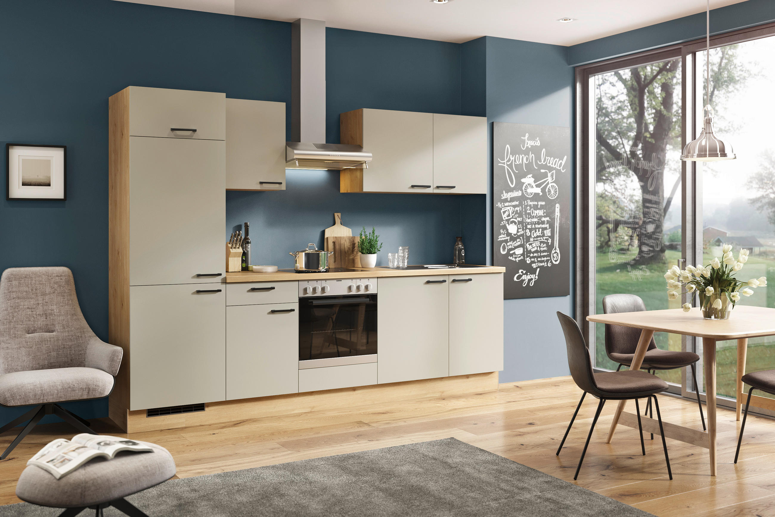 KÜCHENBLOCK 280 cm   in Eichefarben, Hellgrau  - Eichefarben/Hellgrau, KONVENTIONELL, Holzwerkstoff (280cm) - Welnova