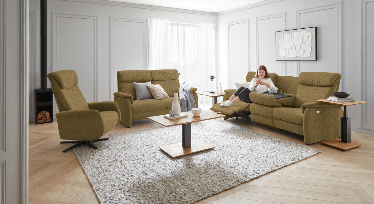 2,5-SITZER  in Flachgewebe Messingfarben  - Messingfarben/Schwarz, KONVENTIONELL, Textil/Metall (178/107/97cm) - Pure Home Comfort