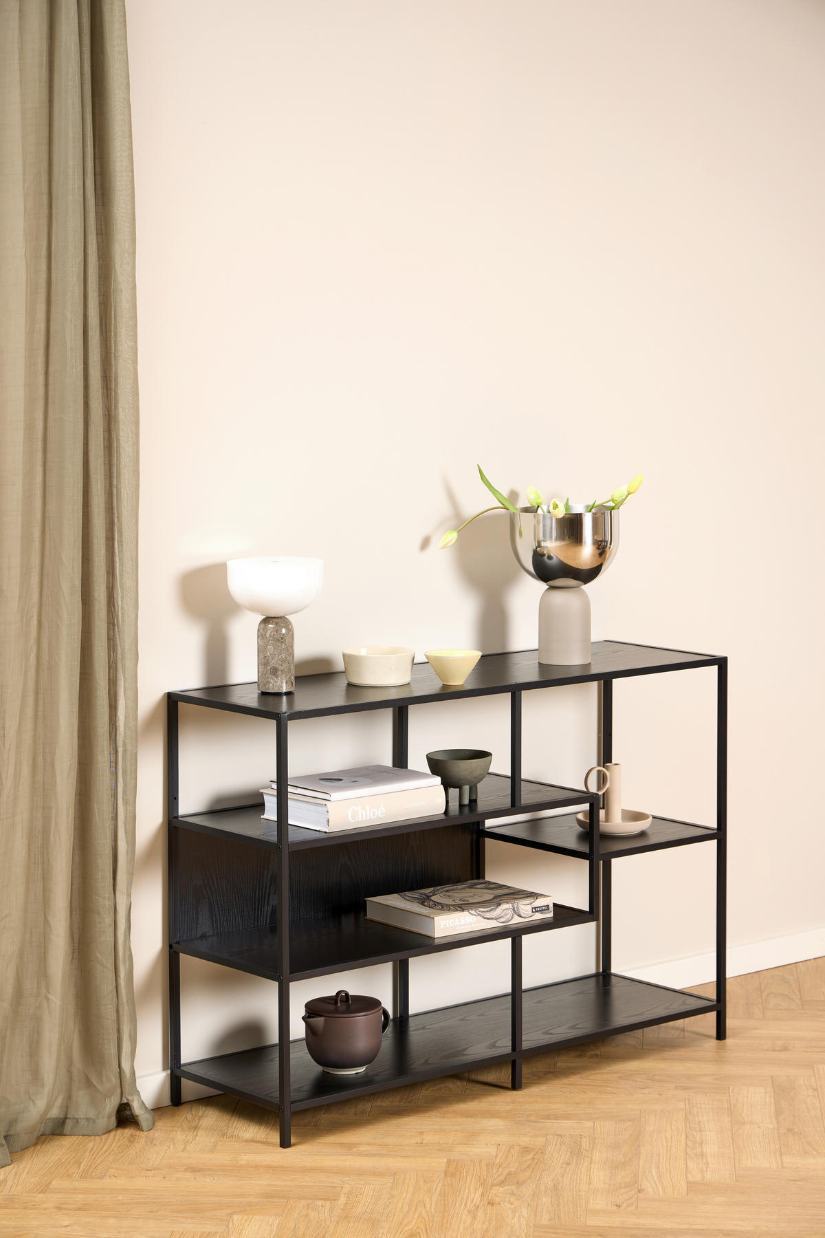 REGAL Schwarz, Eschefarben  - Eschefarben/Schwarz, MODERN, Holzwerkstoff/Metall (114/78/35cm)