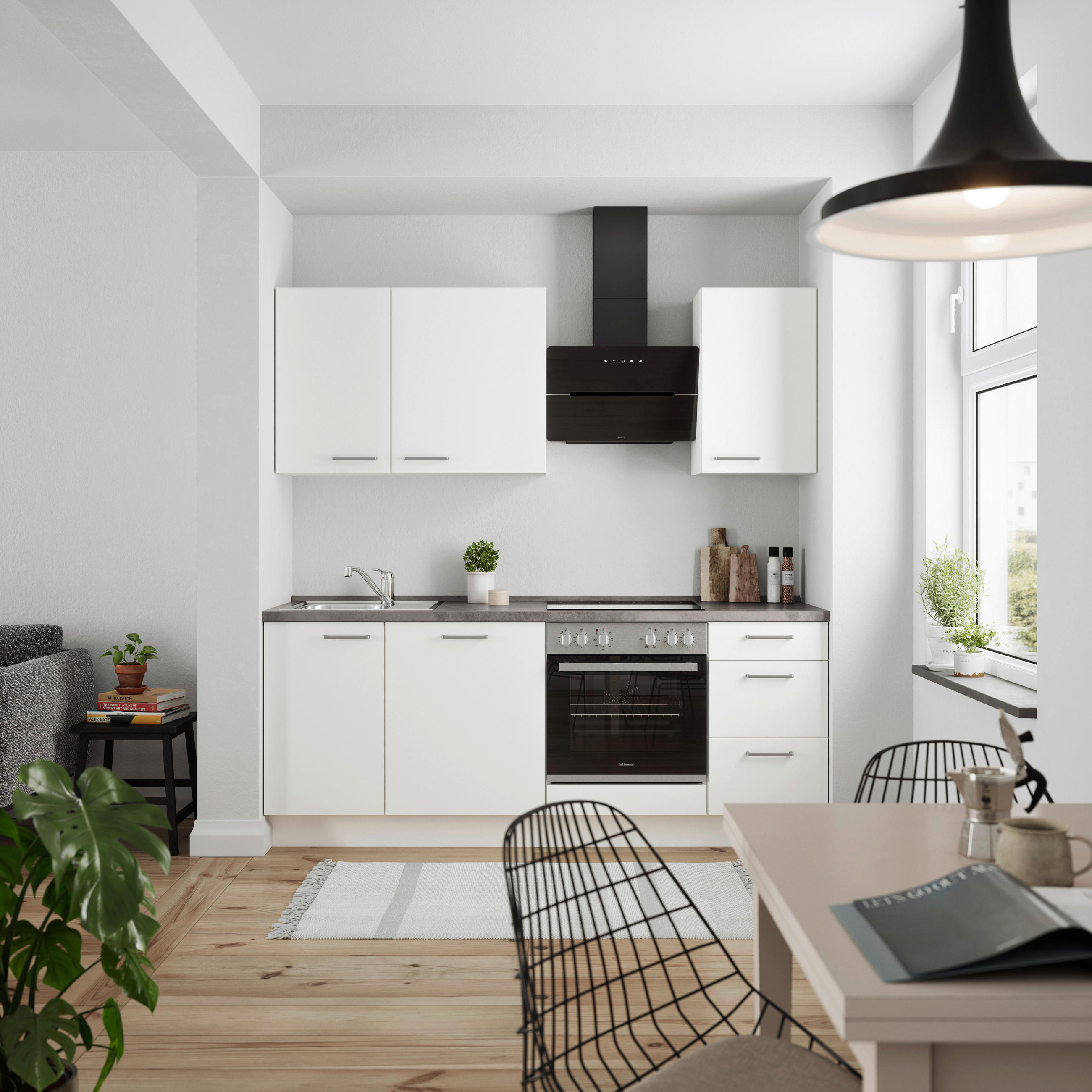 BUCĂTĂRIE FĂRĂ ELECTROCASNICE  - alb/culoare inox, Modern, metal/material pe bază de lemn (210cm) - Nobilia