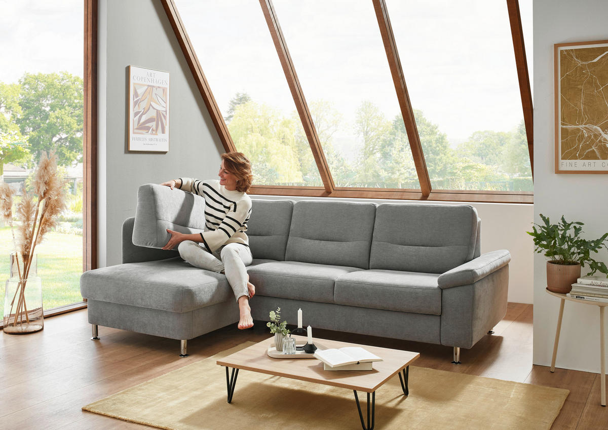 ECKSOFA  in Flachgewebe Grau  160/244 cm  - Alufarben/Grau, KONVENTIONELL, Textil/Metall (160/244cm) - Beldomo Comfort