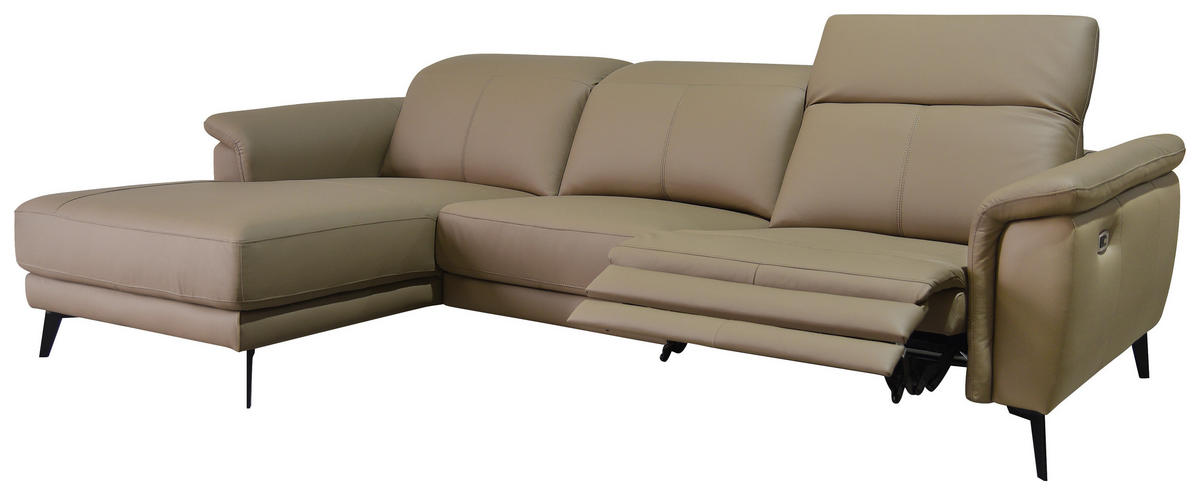 ECKSOFA Taupe Echtleder  - Taupe/Schwarz, MODERN, Leder/Holz (174/276cm) - Livetastic