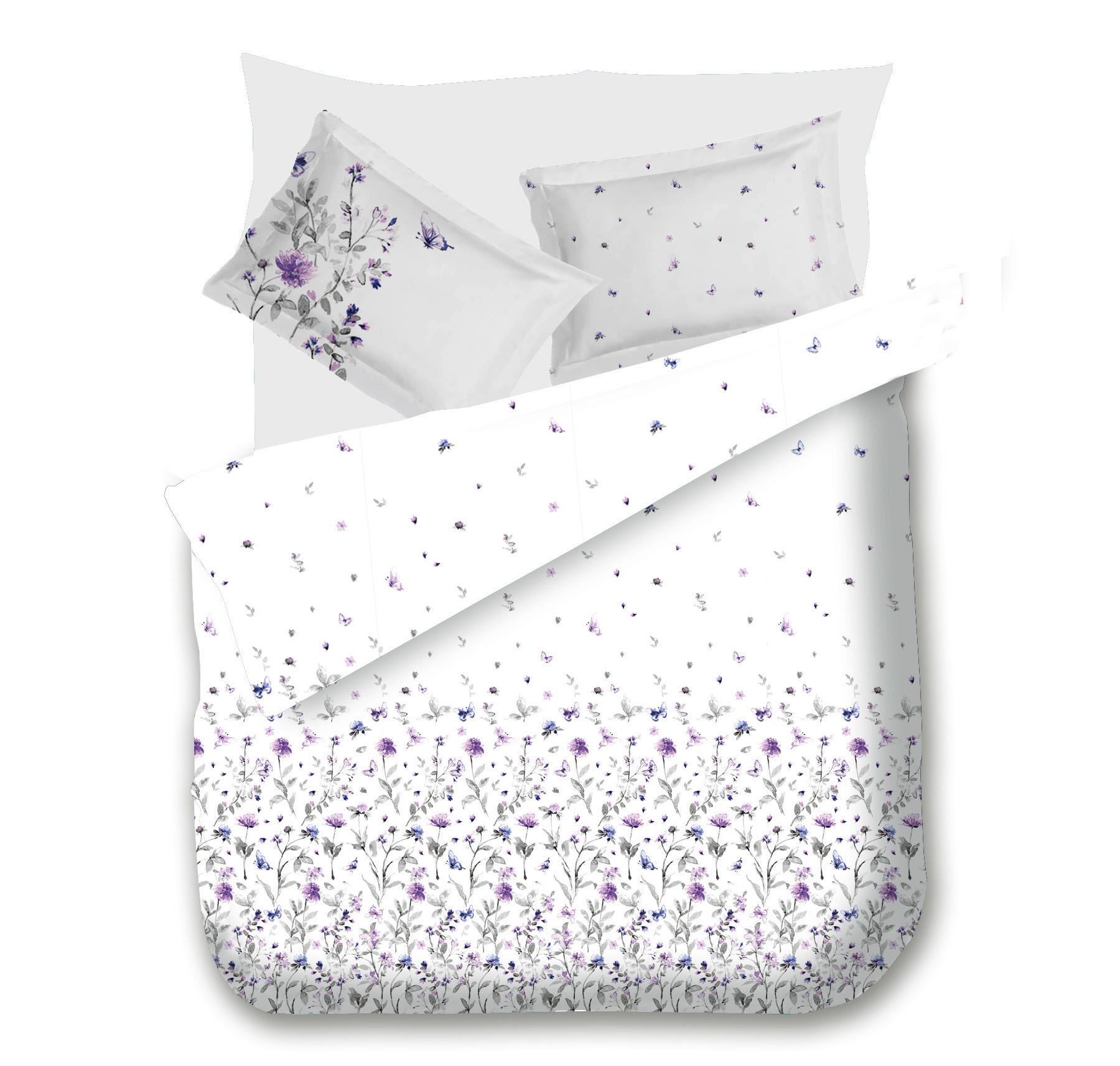 POSTELJINA 200/200 cm FLORA LILA - bijela/siva, Konvencionalno, tekstil (200/200cm) - Esposa