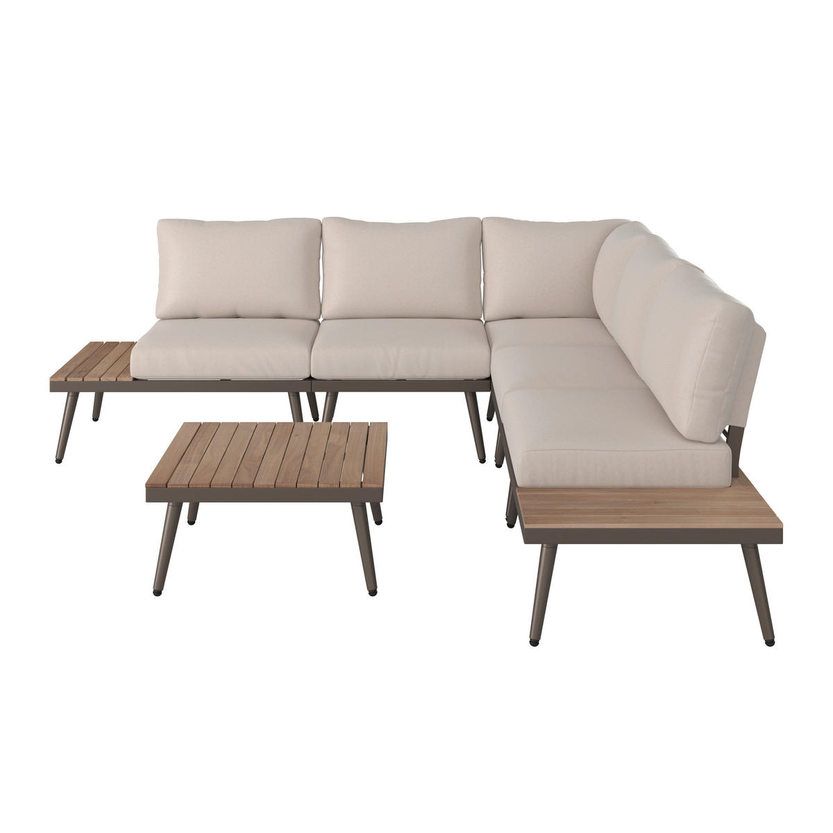 LOUNGEGARNITUR  230/230 cm  Akazie massiv Aluminium  - Taupe/Beige, Natur, Holz/Textil (230/230cm) - Amatio