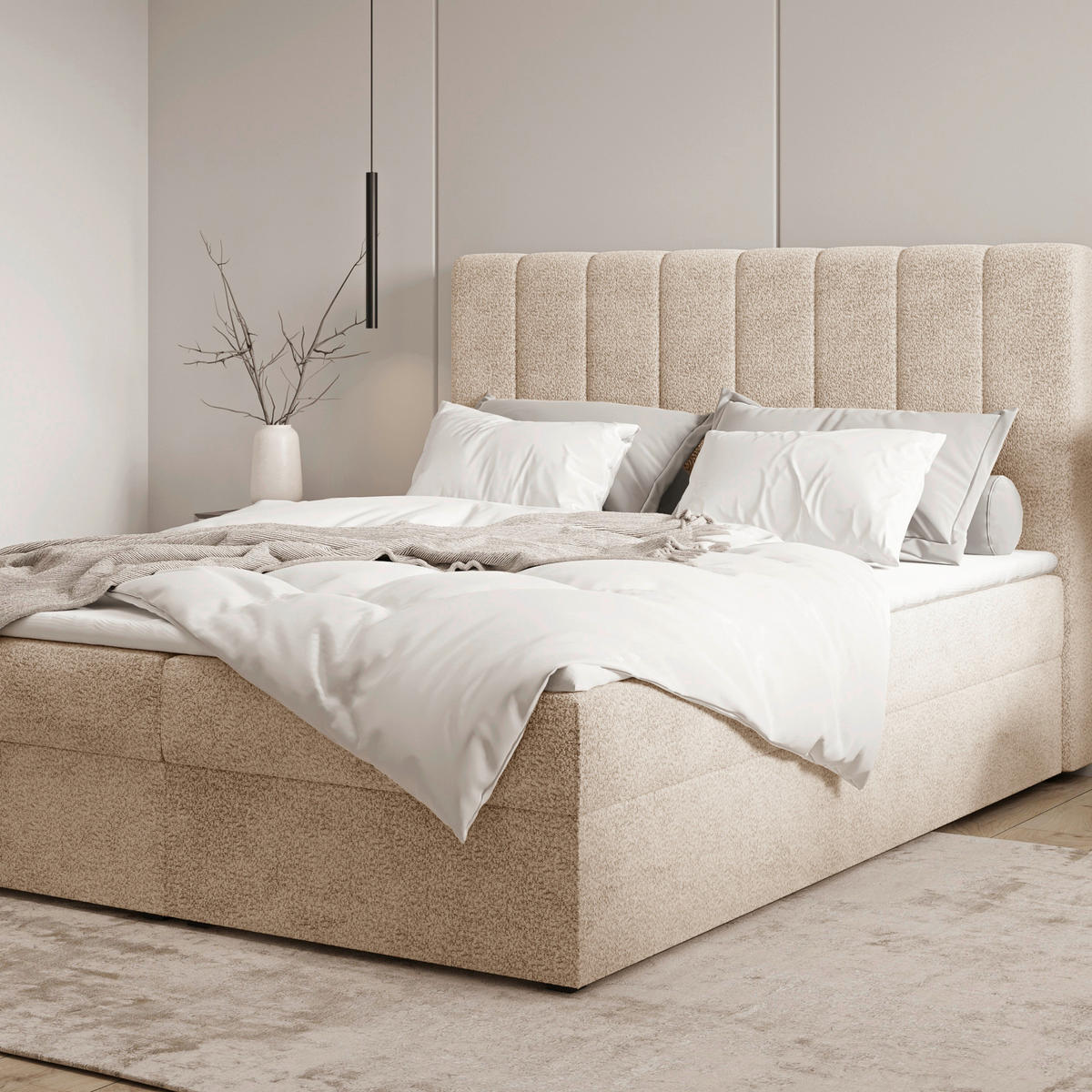 BOXBETT 140/200 cm,  in Beige, Bettkasten, Topper,  - Beige/Schwarz, MODERN, Holz/Kunststoff (140/200cm) - MID.YOU