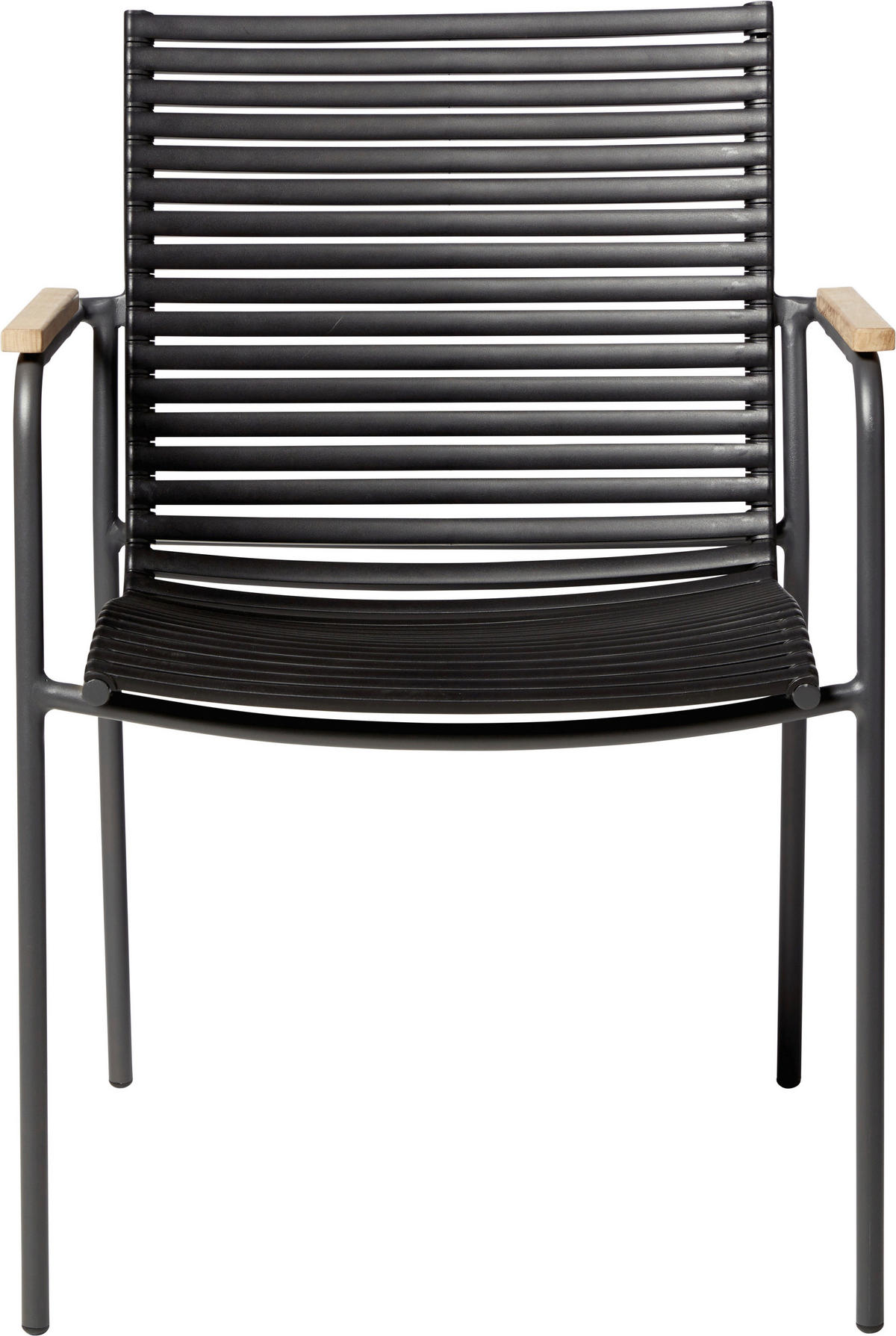 STAPELSTUHL in Kunststoff Anthrazit, Schwarz, Teakfarben  - Anthrazit/Schwarz, KONVENTIONELL, Holz/Kunststoff (60/84/56cm) - Gardenson