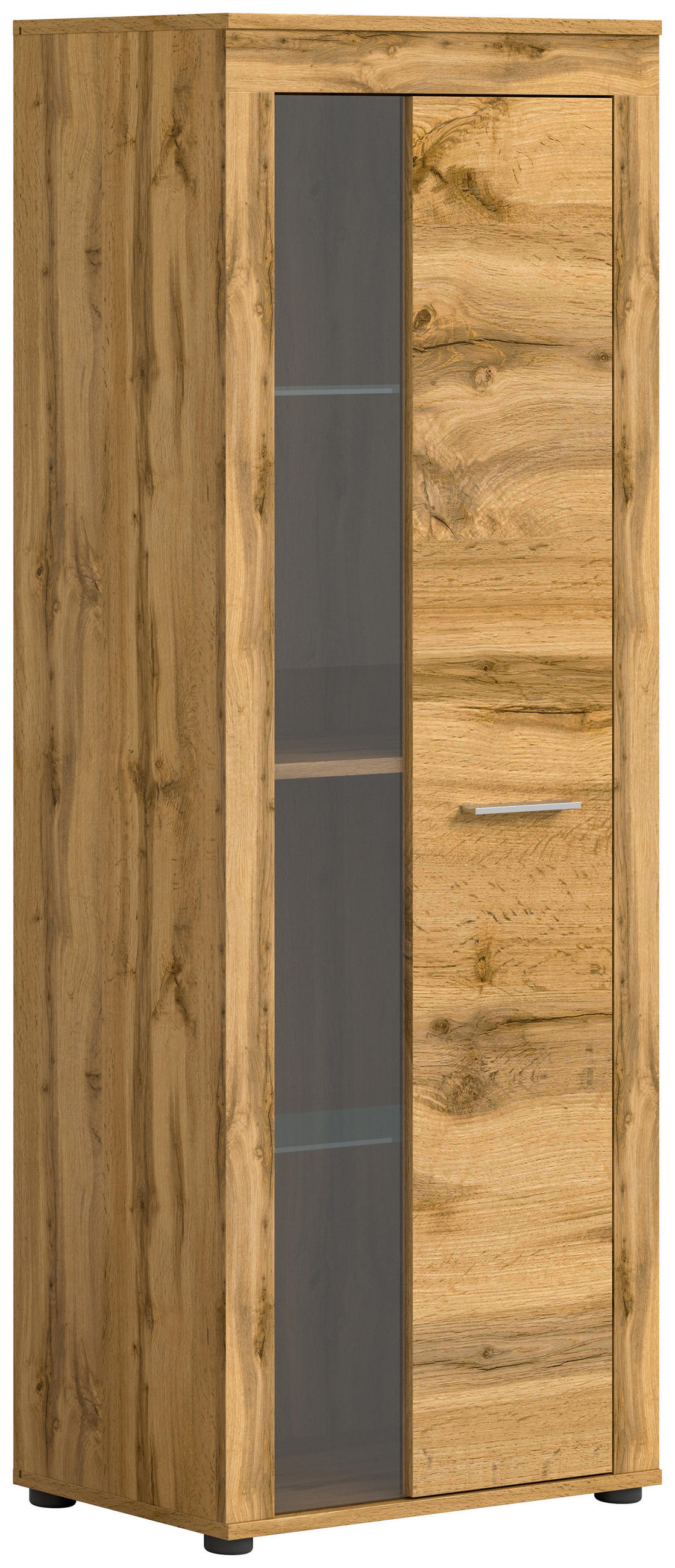 VITRINE in Eiche Wotan  - Eiche Wotan/Silberfarben, Design, Glas/Holzwerkstoff (60/159/35cm) - MID.YOU