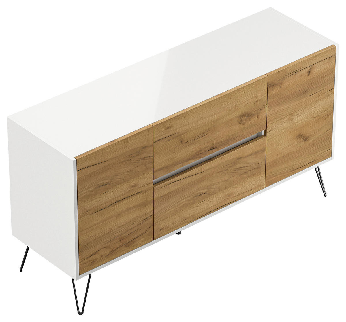 SIDEBOARD Posseik Industrial 139/75,8/42 cm 2 Schublade(n)  - Eichefarben/Weiß Hochglanz, Design, Holzwerkstoff/Metall (139/75,8/42cm) - MID.YOU
