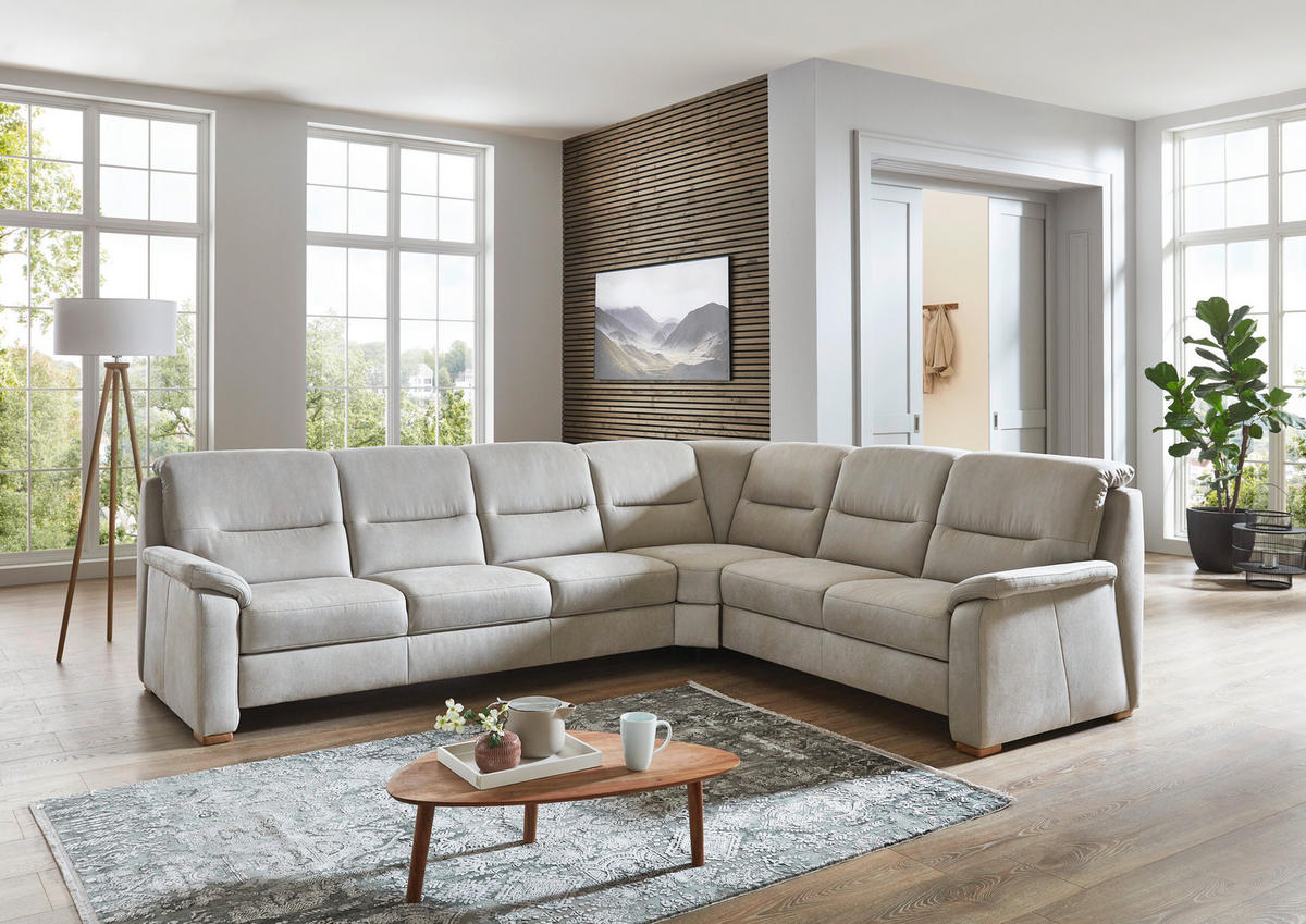 ECKSOFA Mikrofaser Hellgrau  - Eiche Bianco/Hellgrau, Konventionell, Holz/Textil (303/245cm) - Beldomo Comfort