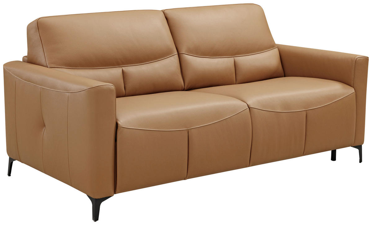 SCHLAFSOFA Cognac Echtleder  - Cognac/Schwarz, Design, Leder/Metall (191/89/97cm) - Novel