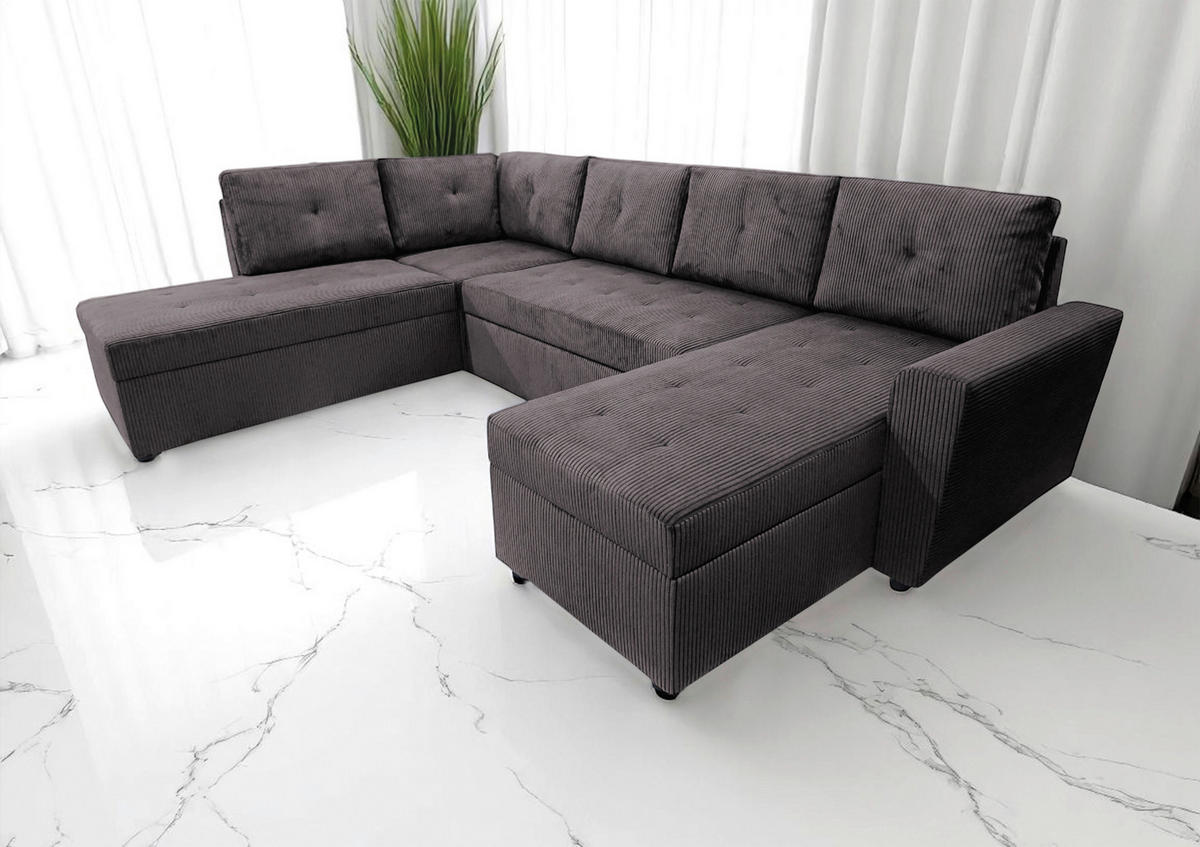 WOHNLANDSCHAFT TERMOLI Graubraun Cord  - Graubraun/Schwarz, Design, Kunststoff/Textil (155/296/155cm) - MID.YOU