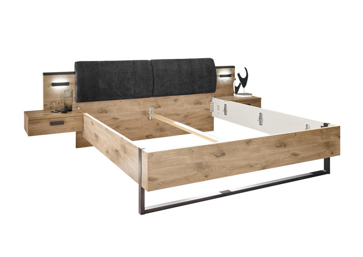 BETTANLAGE 180/200 cm  in Graphitfarben, Eichefarben  - Eichefarben/Graphitfarben, Design, Holzwerkstoff (180/200cm) - Xora