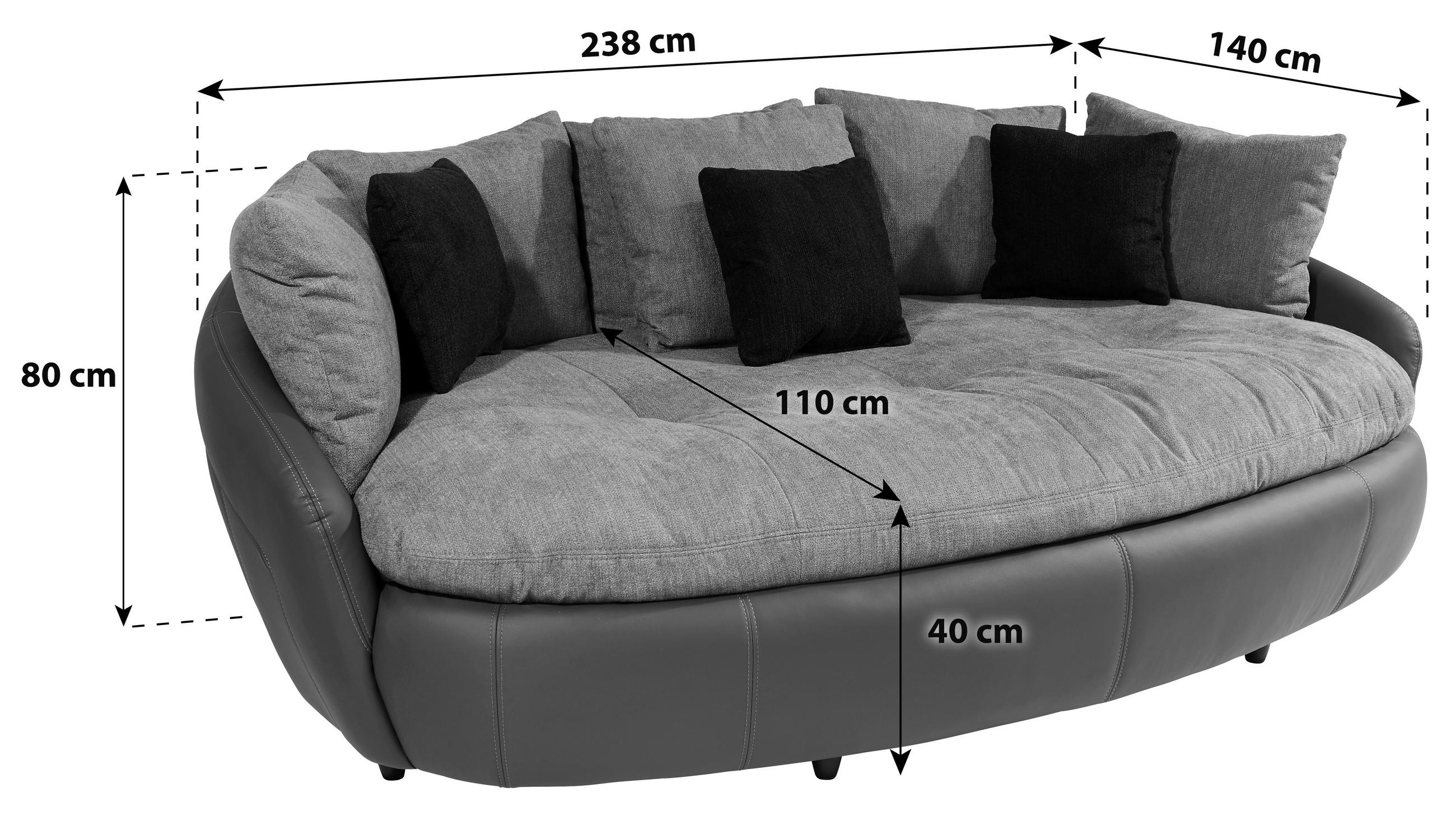 MEGASOFA Lederlook, Mikrofaser Grau  - Schwarz/Grau, LIFESTYLE, Textil (238/80/140cm) - MID.YOU