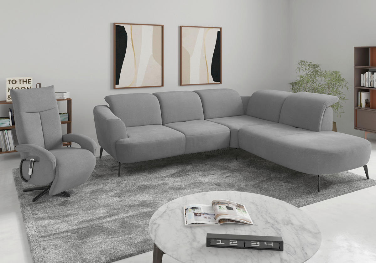 ECKSOFA in Flachgewebe Grau  300/267 cm  - Schwarz/Grau, KONVENTIONELL, Textil/Metall (300/267cm) - Sit & More