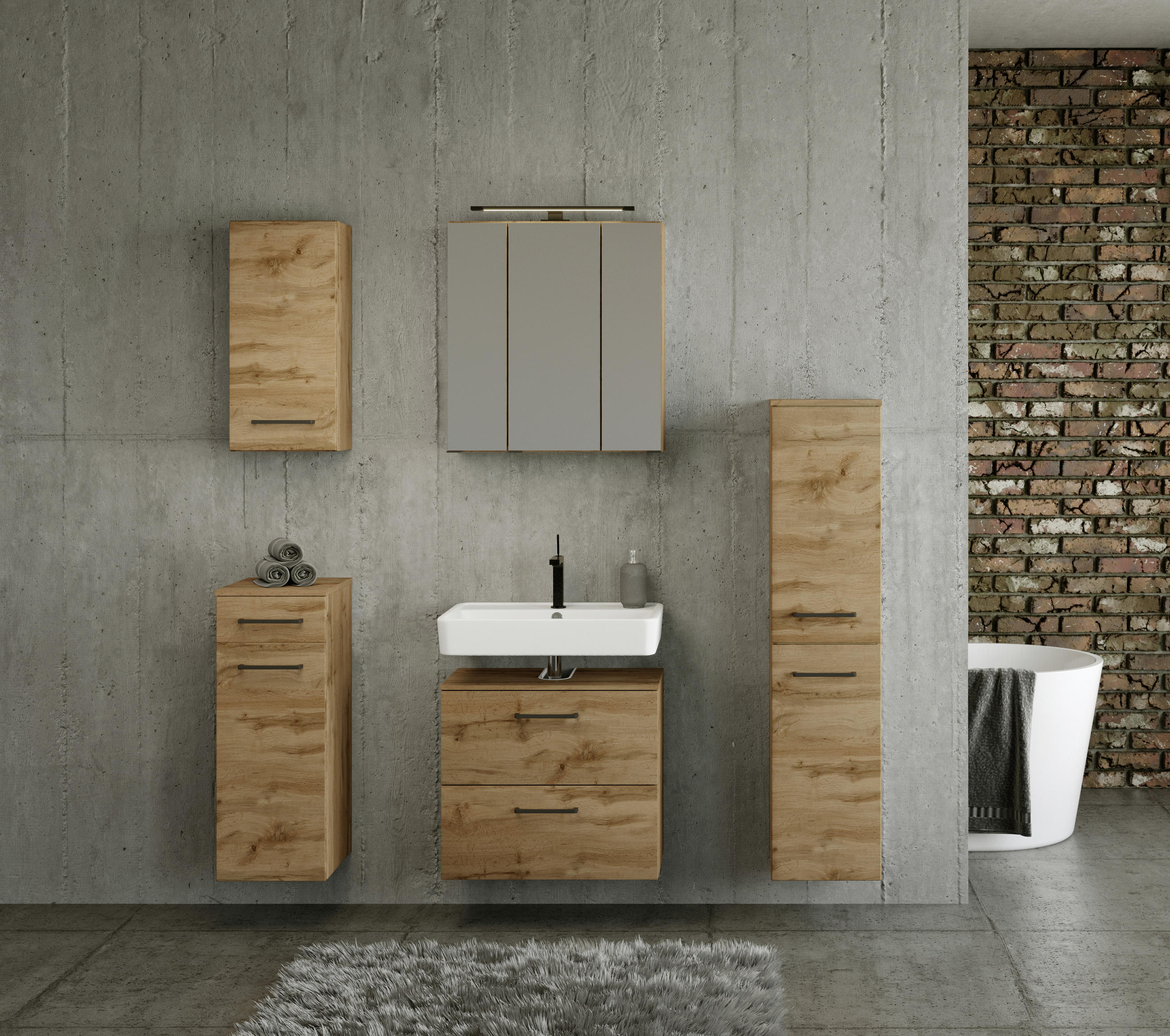 BADEZIMMER Eichefarben - Eichefarben, MODERN, Holzwerkstoff (120cm) - MID.YOU