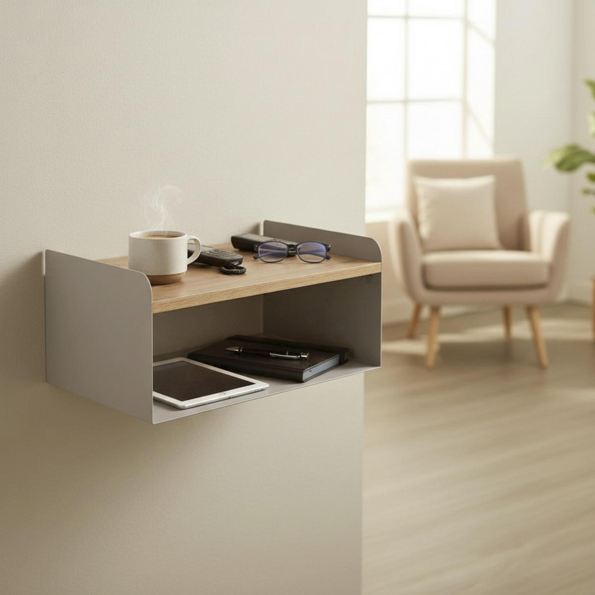 WANDBOARD Metall, Holzwerkstoff Eichefarben, Kaschmir  - Kaschmir/Eichefarben, MODERN, Holzwerkstoff/Metall (40/20/30cm)