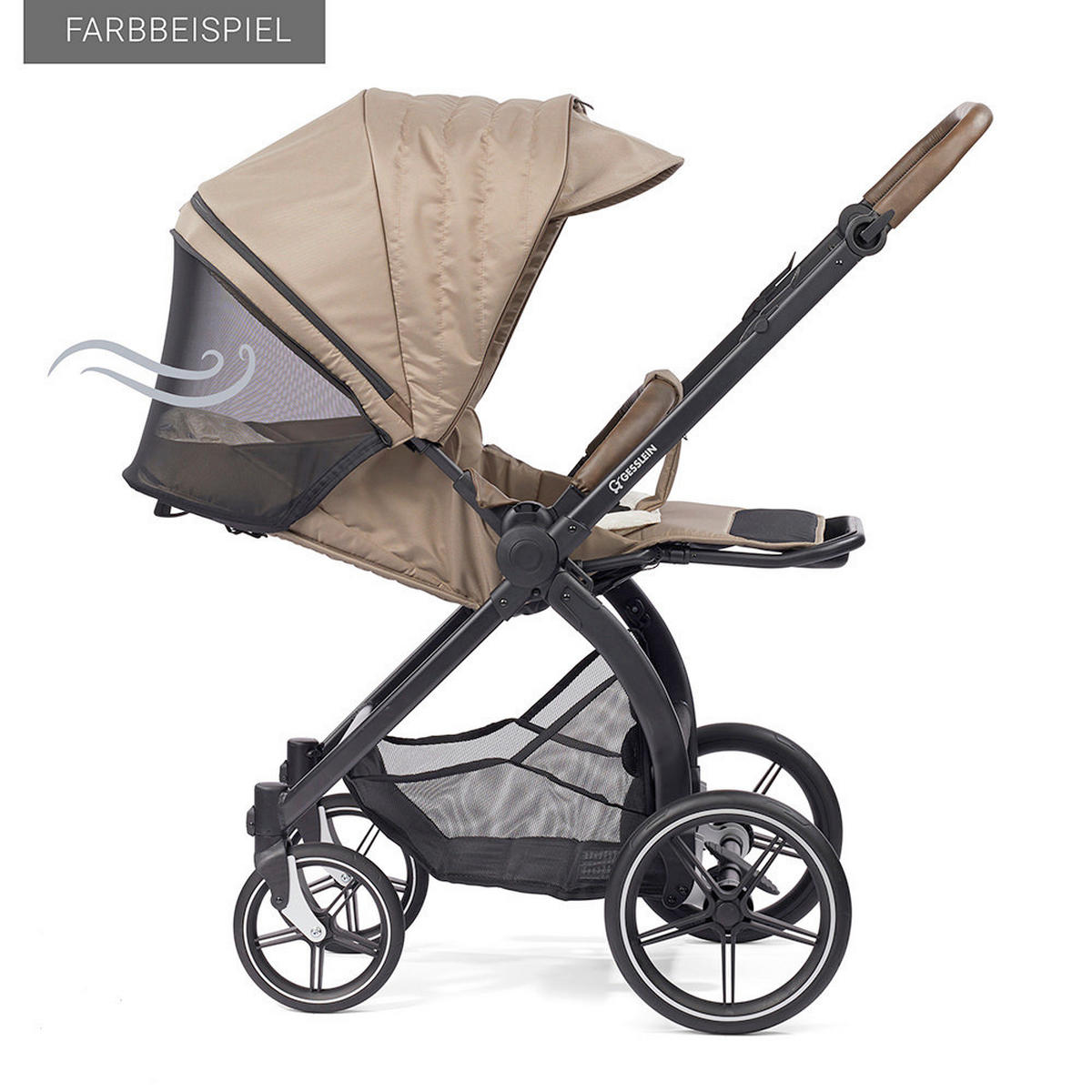 KOMBIKINDERWAGEN  FX4 Swing Set mit Handbremse  Camel-Tabak-Blume ecru  - Creme/Schwarz, Basics, Textil (100/55/130cm) - Gesslein