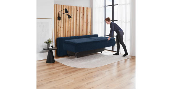 BOXSPRINGSOFA Flachgewebe Dunkelblau Rückenkissen, Bettkasten, Schlaffunktion, Rücken echt  - Dunkelblau, KONVENTIONELL, Textil/Metall (204/93/100cm) - Novel