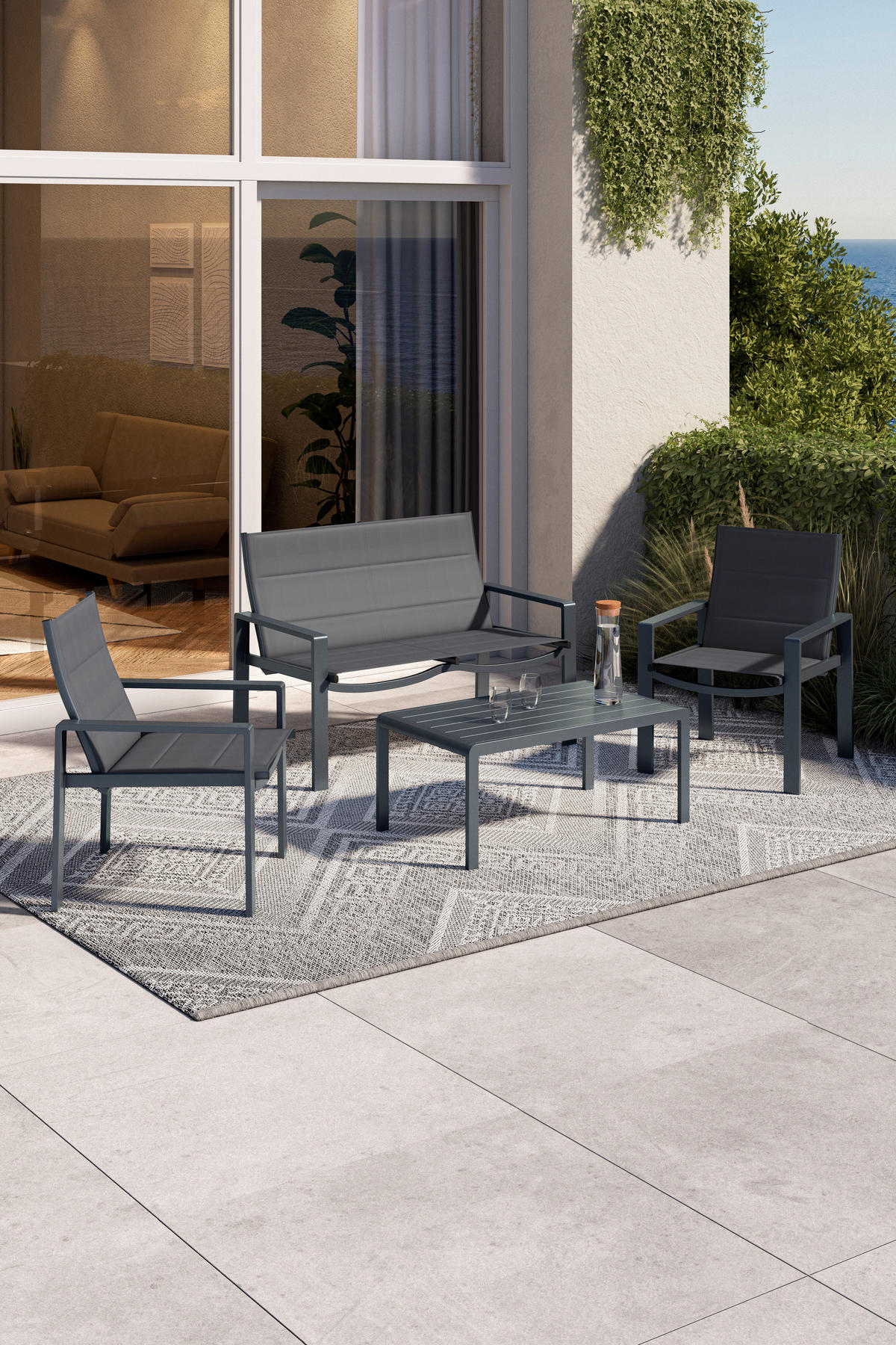LOUNGEGARNITUR 4-teilig   Aluminium  - Dunkelgrau, MODERN, Textil/Metall - Luca Bessoni