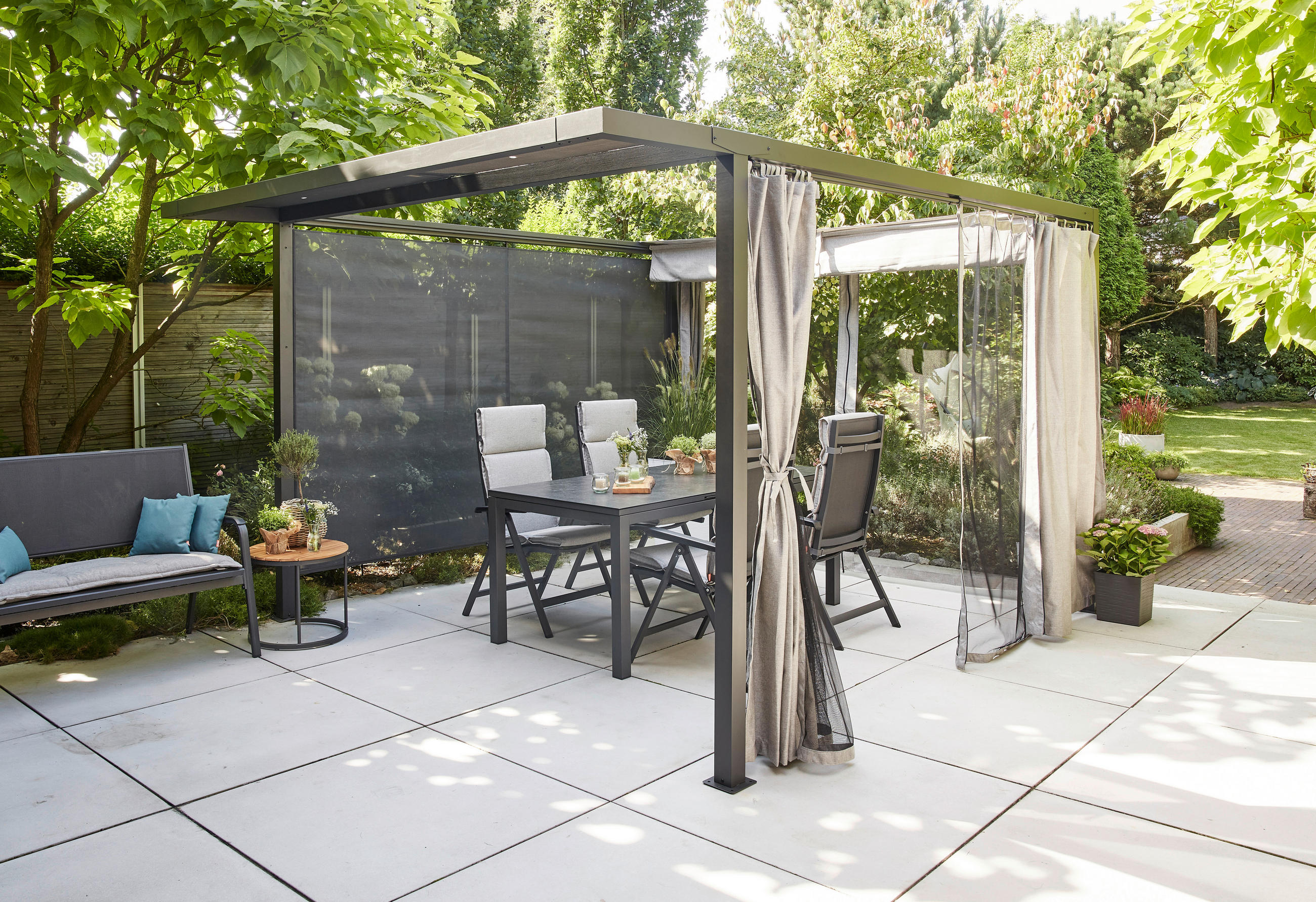 PAVILLON-VORHANGSET 300/210/0,5 cm   - Anthrazit/Silberfarben, Basics, Textil/Metall (300/210/0,5cm) - Siena Garden