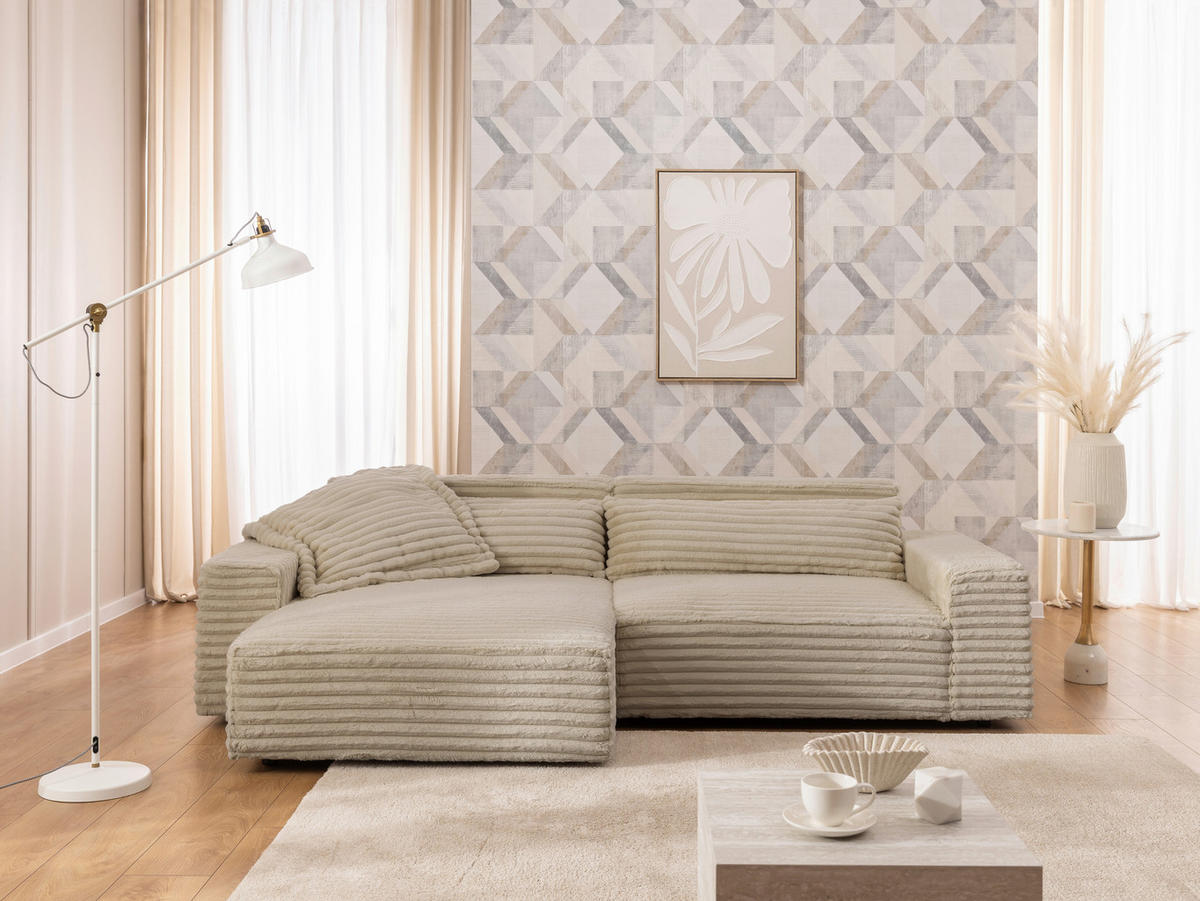 ECKSOFA Curduroy in Cord Hellbraun Rückenkissen  251/142 cm  - Hellbraun/Schwarz, Design, Kunststoff/Textil (251/142cm) - P & B