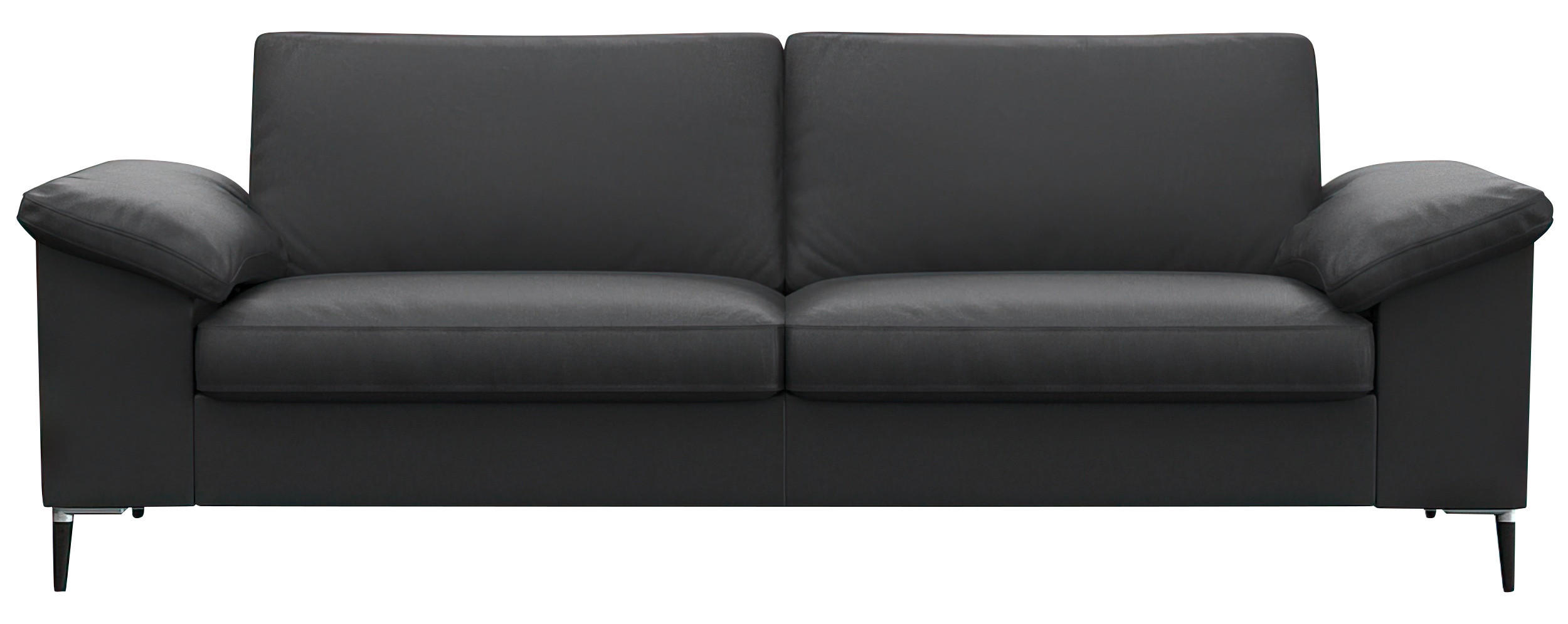 2,5-SITZER Schwarz Echtleder  - Alufarben/Schwarz, Design, Leder/Metall (208/84,5/92cm) - Livetastic