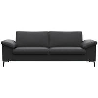 2,5-SITZER Schwarz Echtleder  - Alufarben/Schwarz, Design, Leder/Metall (208/84,5/92cm) - Livetastic
