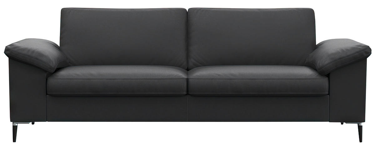 2,5-SITZER Schwarz Echtleder  - Alufarben/Schwarz, Design, Leder/Metall (208/84,5/92cm) - Livetastic