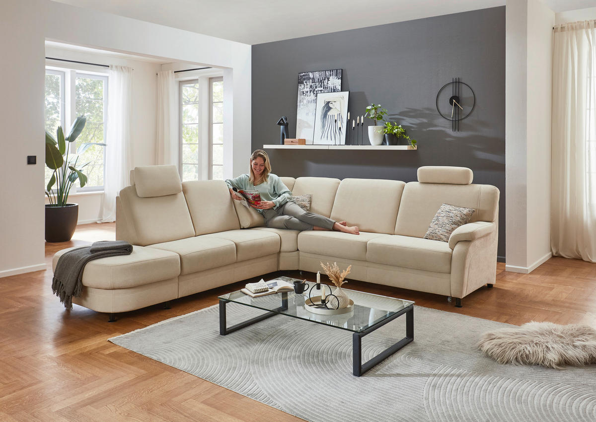 ECKSOFA in Flachgewebe Beige  - Beige/Schwarz, Konventionell, Textil/Metall (287/269cm) - Beldomo System