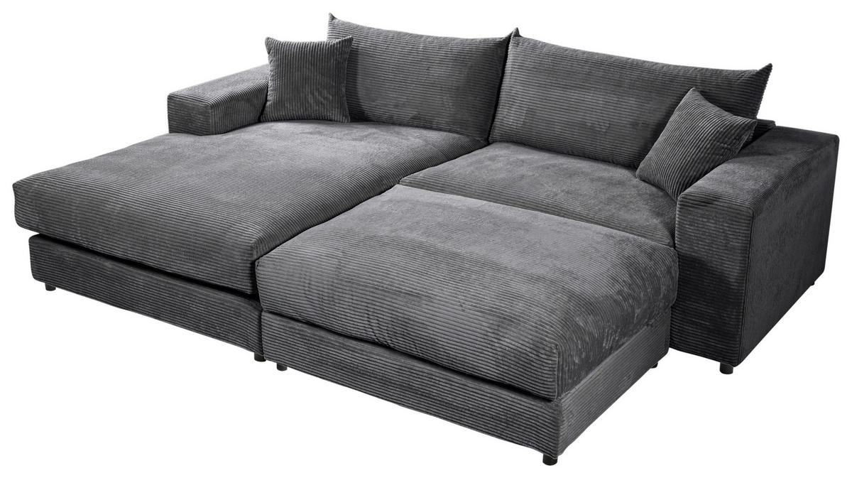 ECKSOFA FUNNY S Dunkelgrau Cord, Velours Zierkissen, Rückenkissen, Hocker  - Dunkelgrau/Schwarz, Basics, Kunststoff/Textil (180/265cm) - Livetastic