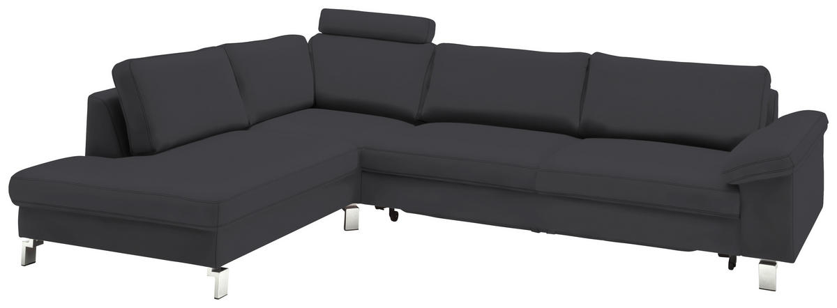 ECKSOFA in Echtleder Dunkelgrau  - Chromfarben/Dunkelgrau, Design, Leder/Metall (200/281cm) - Pure Home Lifestyle