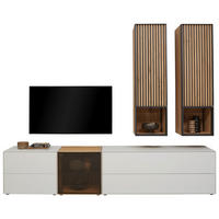 WOHNWAND  in Weiss, Eichefarben 288/224/49 cm  - Weiss/Eichefarben, Design, Glas/Holz (288/224/49cm) - Johann Jakob
