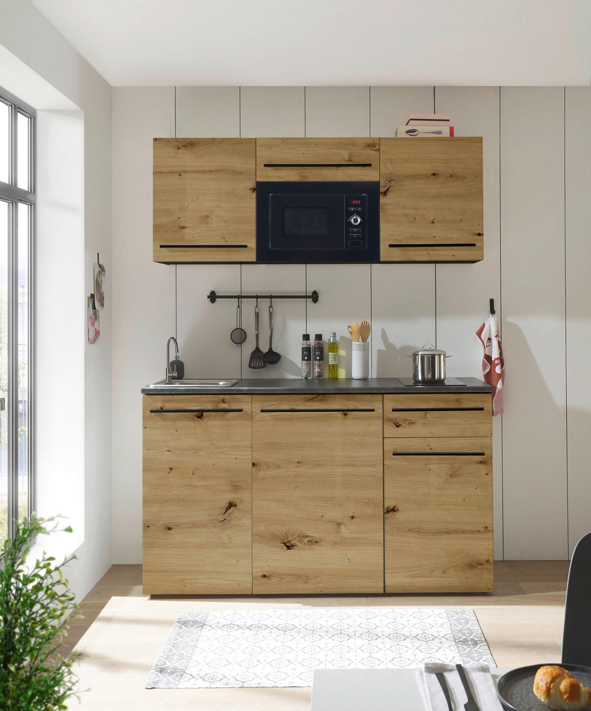 KÜCHENBLOCK 160 cm   in Braun, Eiche Artisan  - Schwarz/Eiche Artisan, Trend, Holzwerkstoff/Kunststoff (160cm) - Carryhome