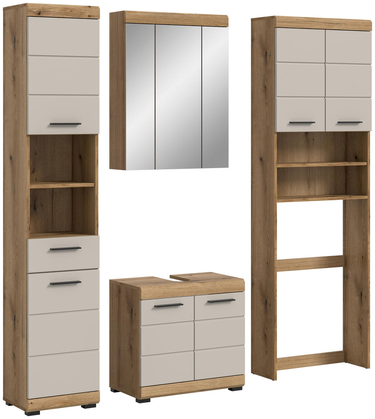 BADEZIMMER 4-teilig  in 160 cm  - Kaschmir/Schwarz, MODERN, Holzwerkstoff/Kunststoff (160cm) - MID.YOU