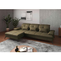 ECKSOFA Olivgrün Kombination Echtleder/Stoff Vliesstoff Armteilverstellung, Kopfteilverstellung, Sitztiefenverstellung  - Schwarz/Olivgrün, KONVENTIONELL, Leder/Textil (185/279cm) - Sit & More