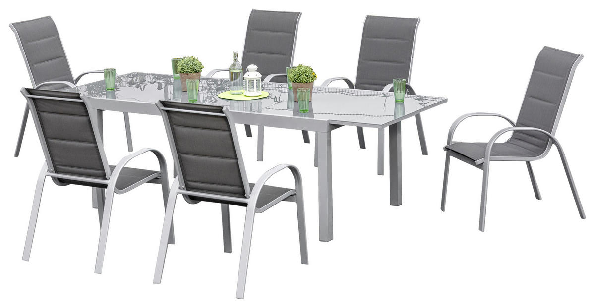 GARTENSET Webstoff Aluminium  - Anthrazit/Silberfarben, KONVENTIONELL, Glas/Textil - Gardenson