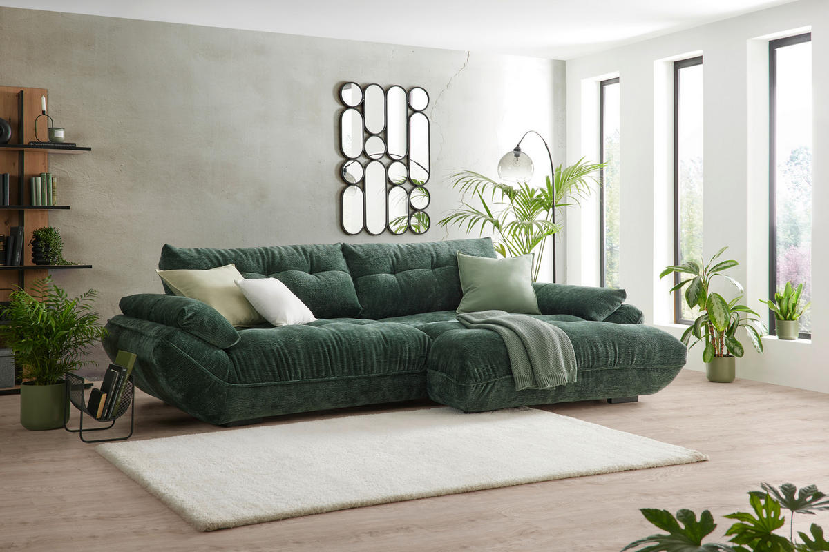 SEDACÍ SOUPRAVA, textil, tmavě zelená - černá/tmavě zelená, Moderní, textil/plast (317/63/179cm) - Landscape