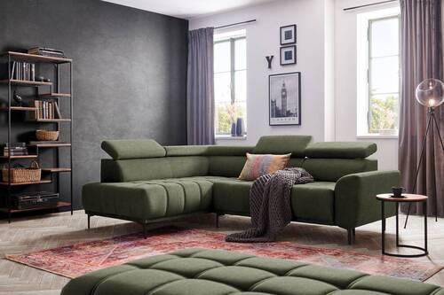 ECKSOFA Grün Velours  - Schwarz/Grün, Design, Textil/Metall (191/261cm) - Stylife