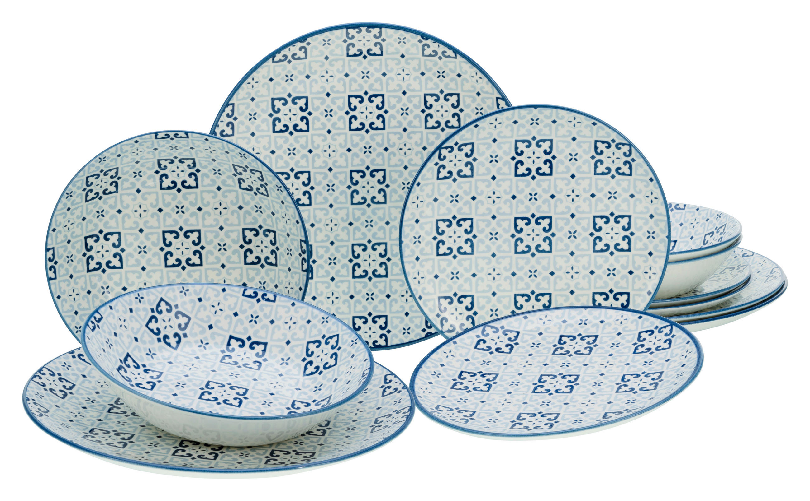 TAFELSERVICE Blau, Weiß Yara Blau 12-teilig  - Blau/Weiß, Basics, Keramik - Creatable