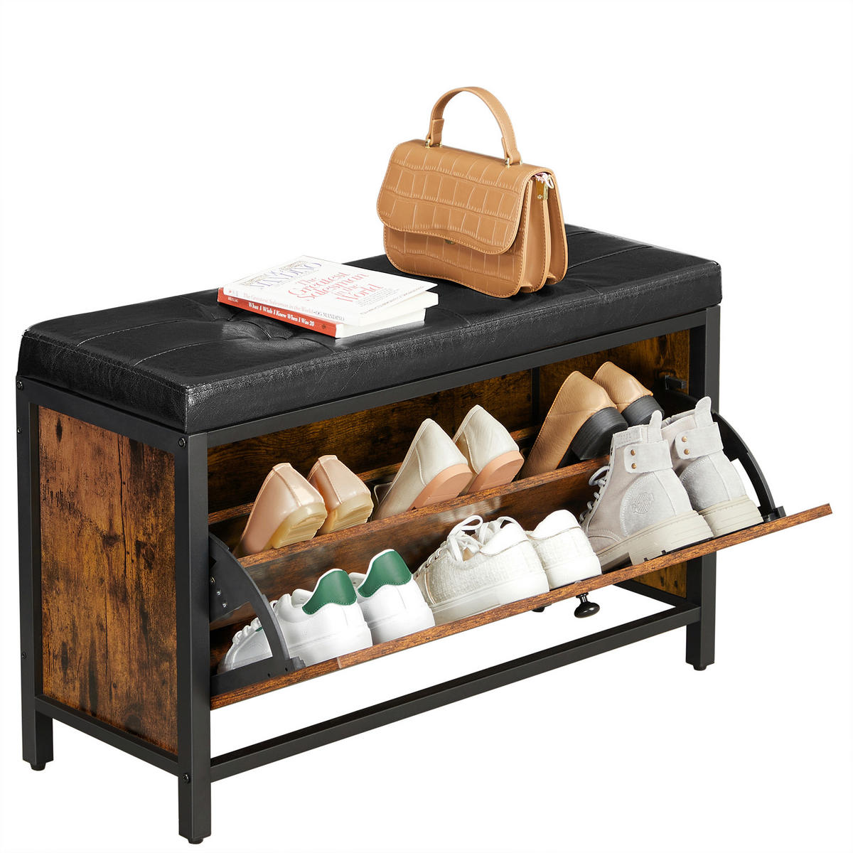 GARDEROBENBANK Vasagle  in 80/51/30 cm  - Schwarz/Braun, Trend, Holzwerkstoff/Textil (80/51/30cm) - Boxxx