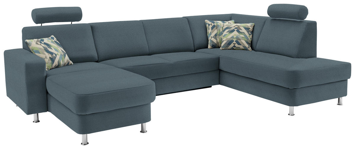 WOHNLANDSCHAFT Türkis, Petrol Chenille  - Türkis/Chromfarben, Design, Kunststoff/Textil (165/301/198cm) - Xora